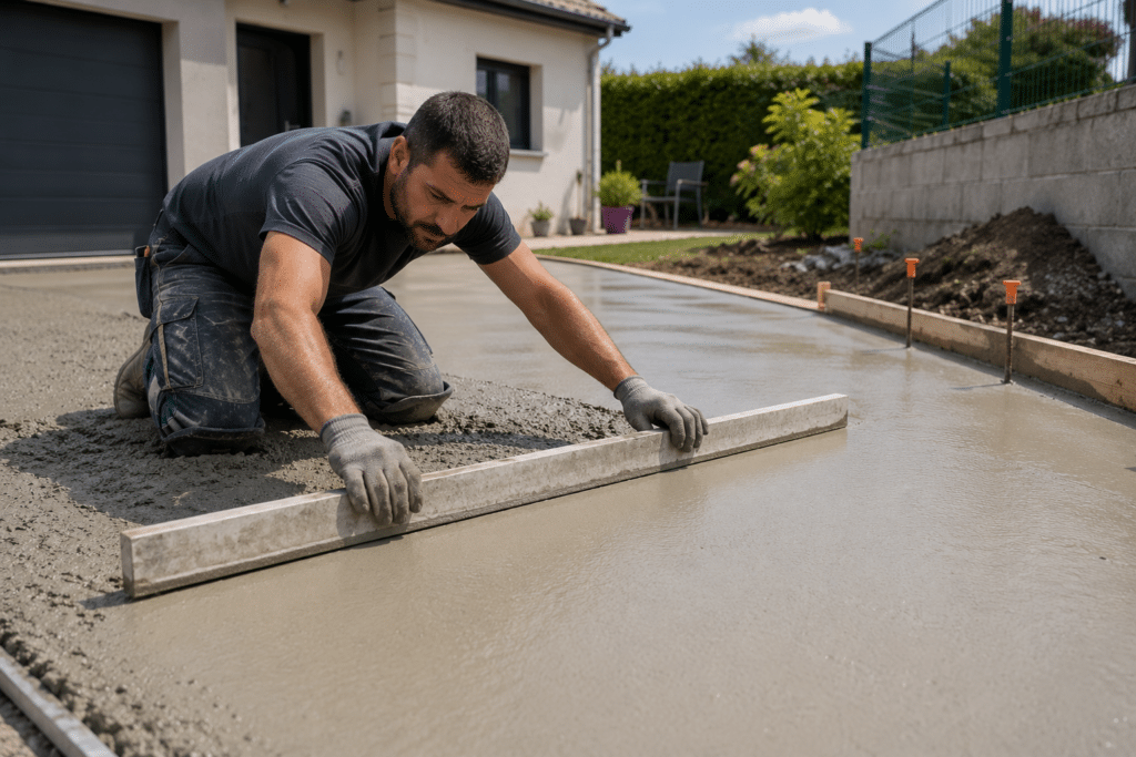 Création d’une dalle béton pour abri de jardin à Saint-Laurent-Blangy